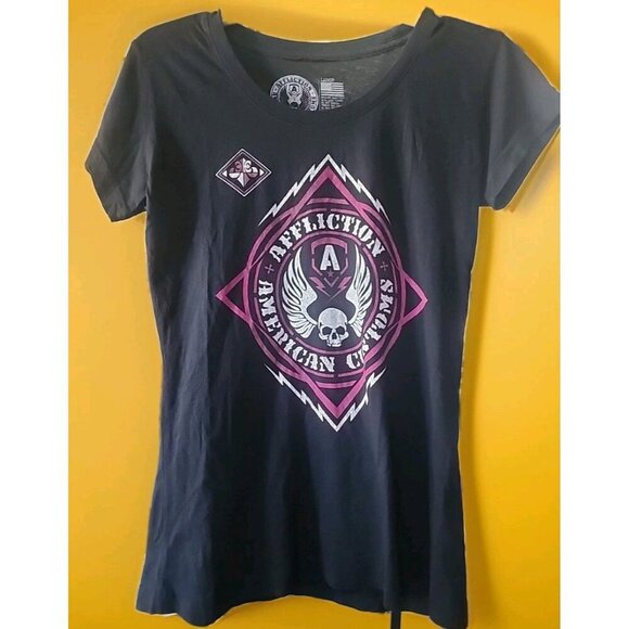Y2K Affliction Black Lost Souls T-shirt Wings Live Fast Medium NWT CR50 New - Picture 2 of 4